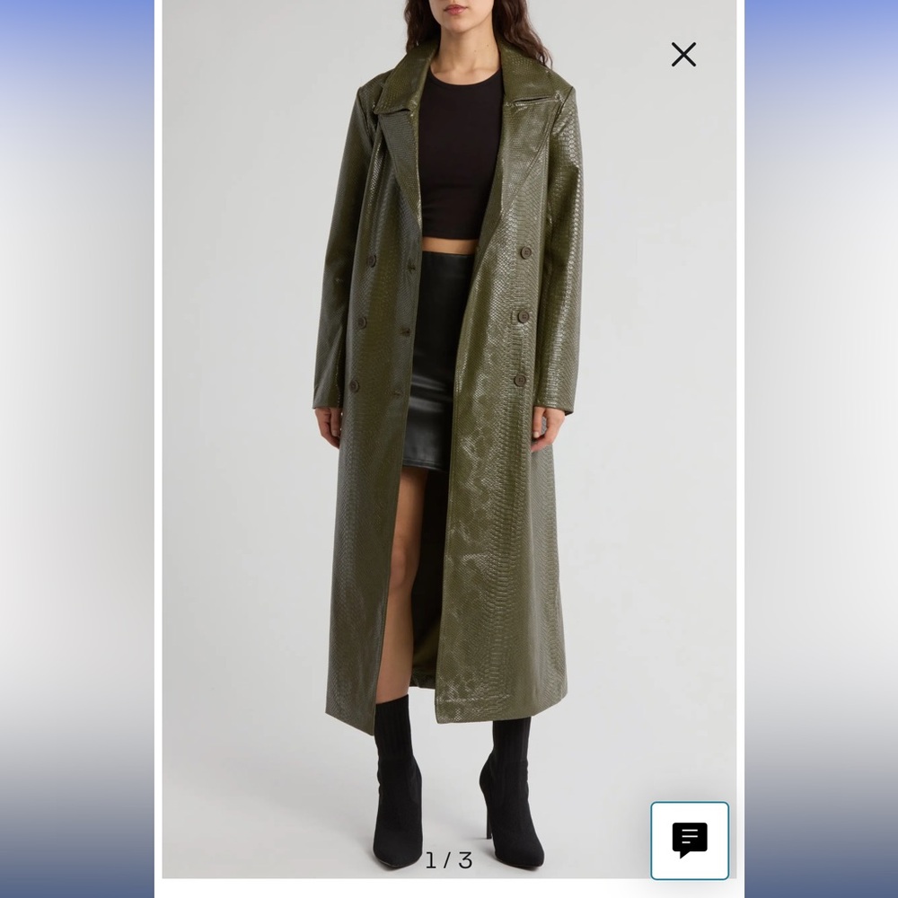 BLANK NYC Snakeskin Embossed Faux Leather Trench Coat